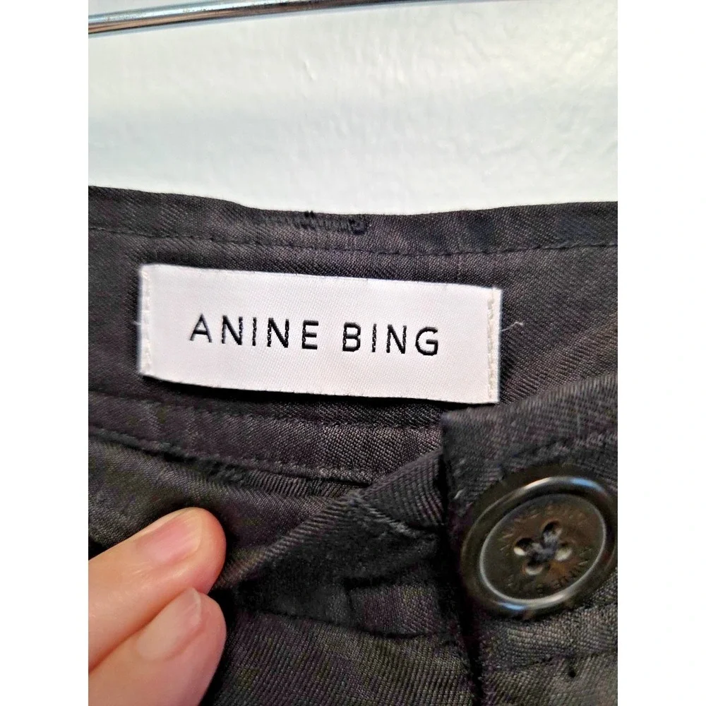 ANINE BING Carrie Linen Blend Size 34 (US 4) Wide Leg High Rise Pant Black